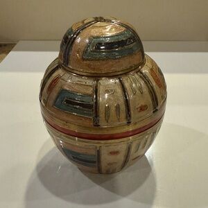 Vintage Brass Lidded Jar with Geometric Patterns